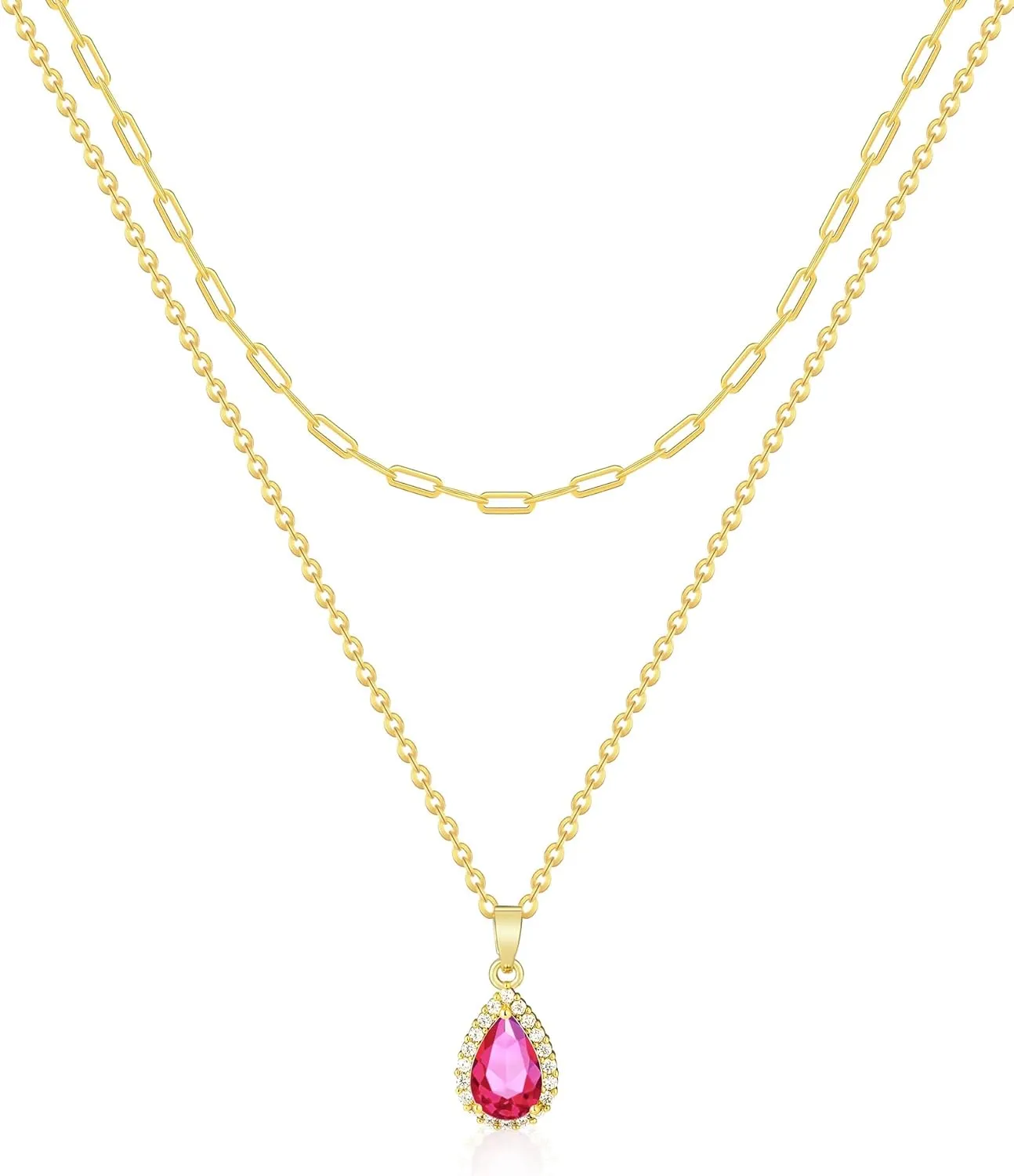 Gold Layered Necklaces for Women, 18k Gold Plated Crystal Necklace Paperclip Choker Emerald Green Jewelry for Women Gifts