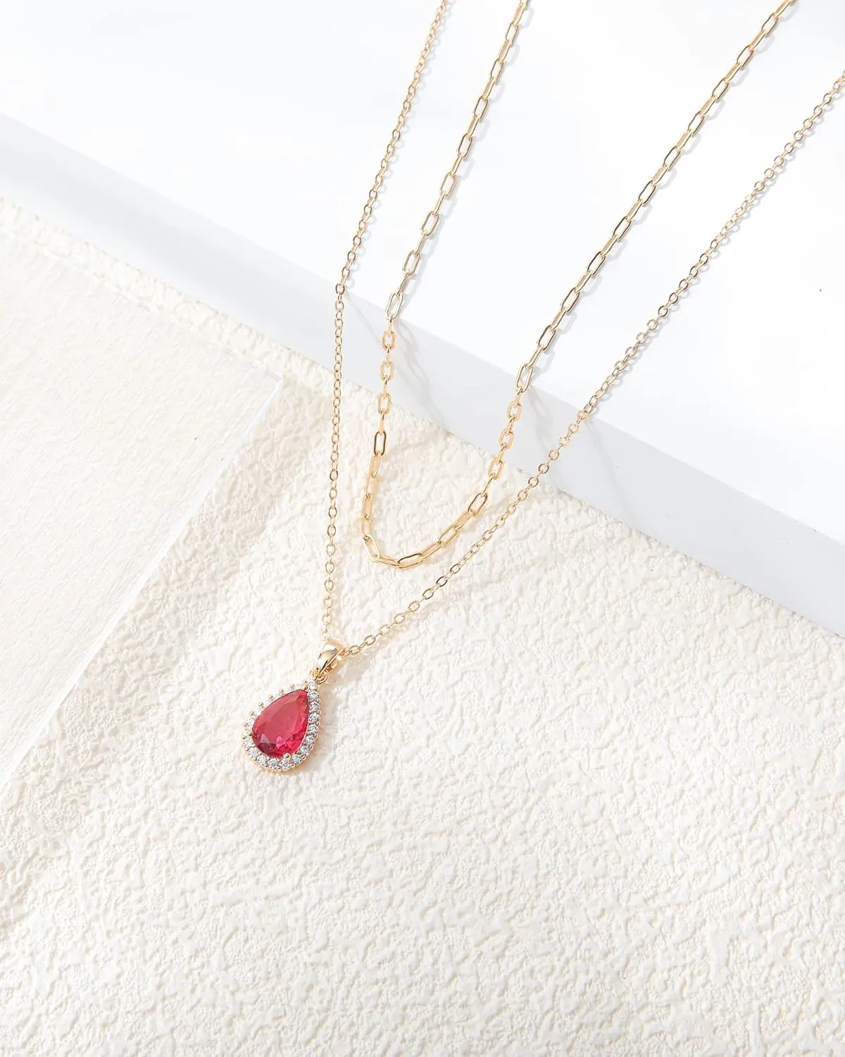 Gold Layered Necklaces for Women, 18k Gold Plated Crystal Necklace Paperclip Choker Emerald Green Jewelry for Women Gifts