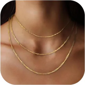 Gold Layered Necklaces for Women,14K Gold Plated/Silver Stackable Necklaces Set Trendy,Layering Choker Necklaces Jewelry