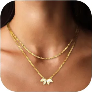Gold Layered Necklaces for Women,14K Gold Plated/Silver Stackable Necklaces Set Trendy,Layering Choker Necklaces Jewelry