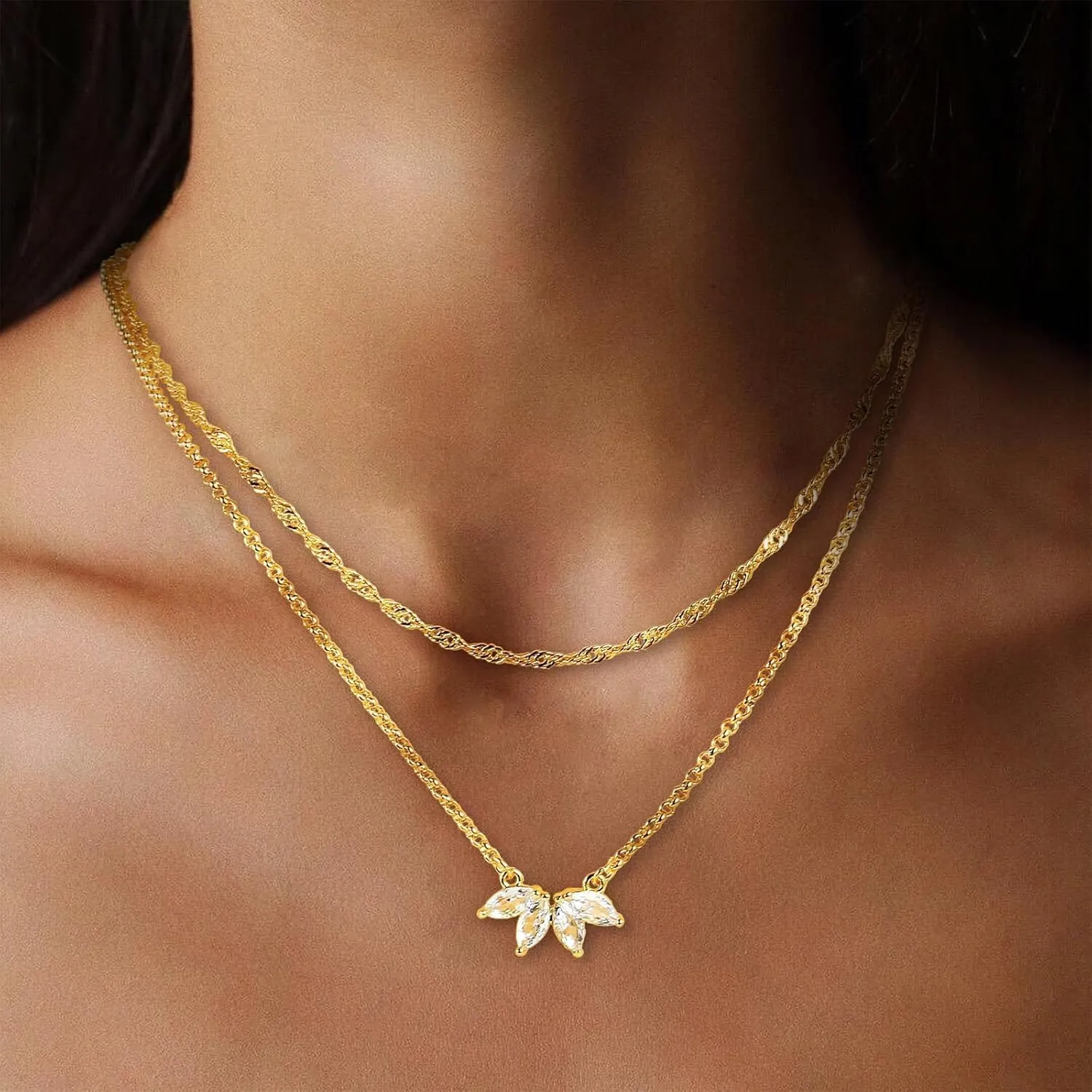 Gold Layered Necklaces for Women,14K Gold Plated/Silver Stackable Necklaces Set Trendy,Layering Choker Necklaces Jewelry