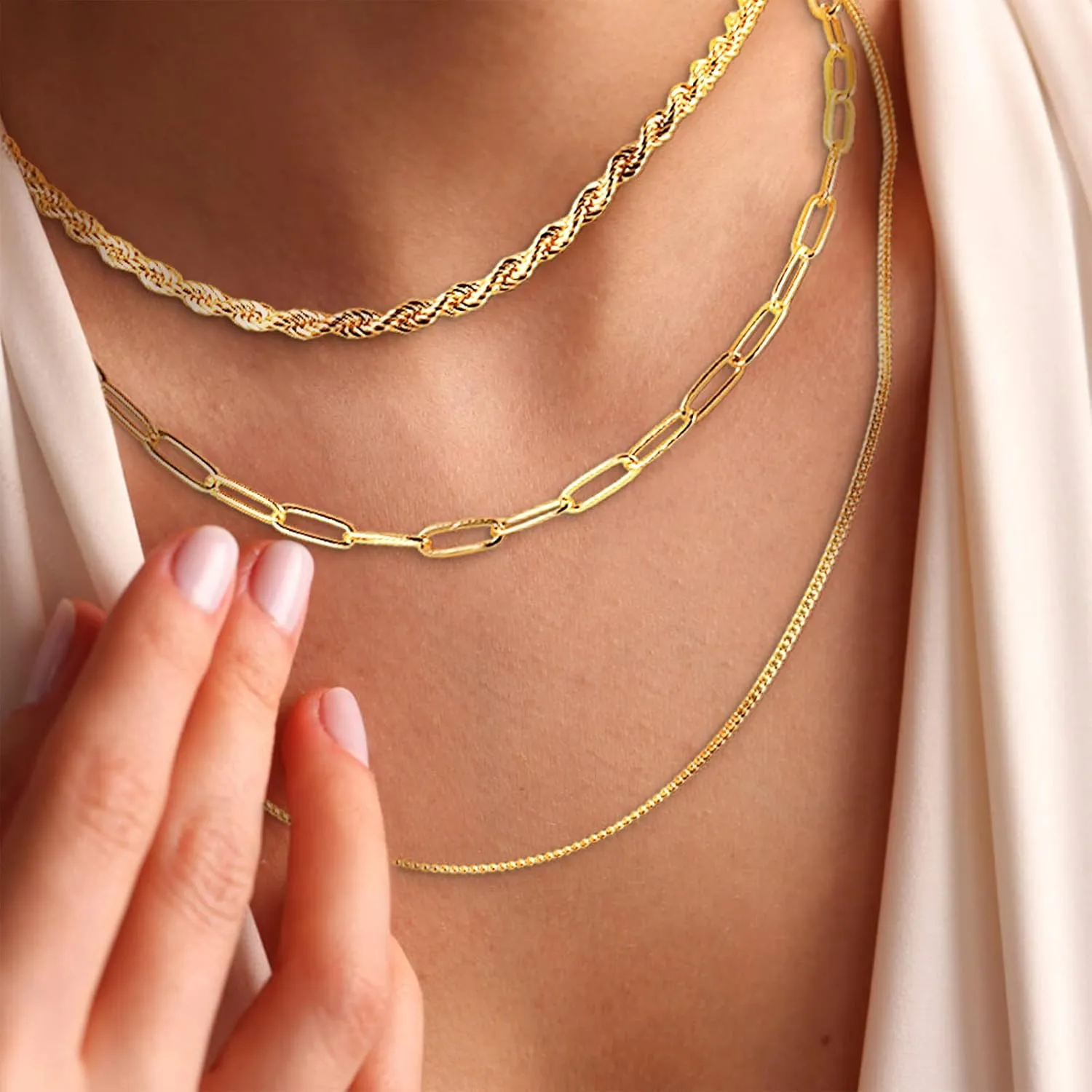 Gold Layered Necklaces for Women,14K Gold Plated/Silver Stackable Necklaces Set Trendy,Layering Choker Necklaces Jewelry