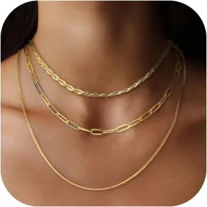 Gold Layered Necklaces for Women,14K Gold Plated/Silver Stackable Necklaces Set Trendy,Layering Choker Necklaces Jewelry