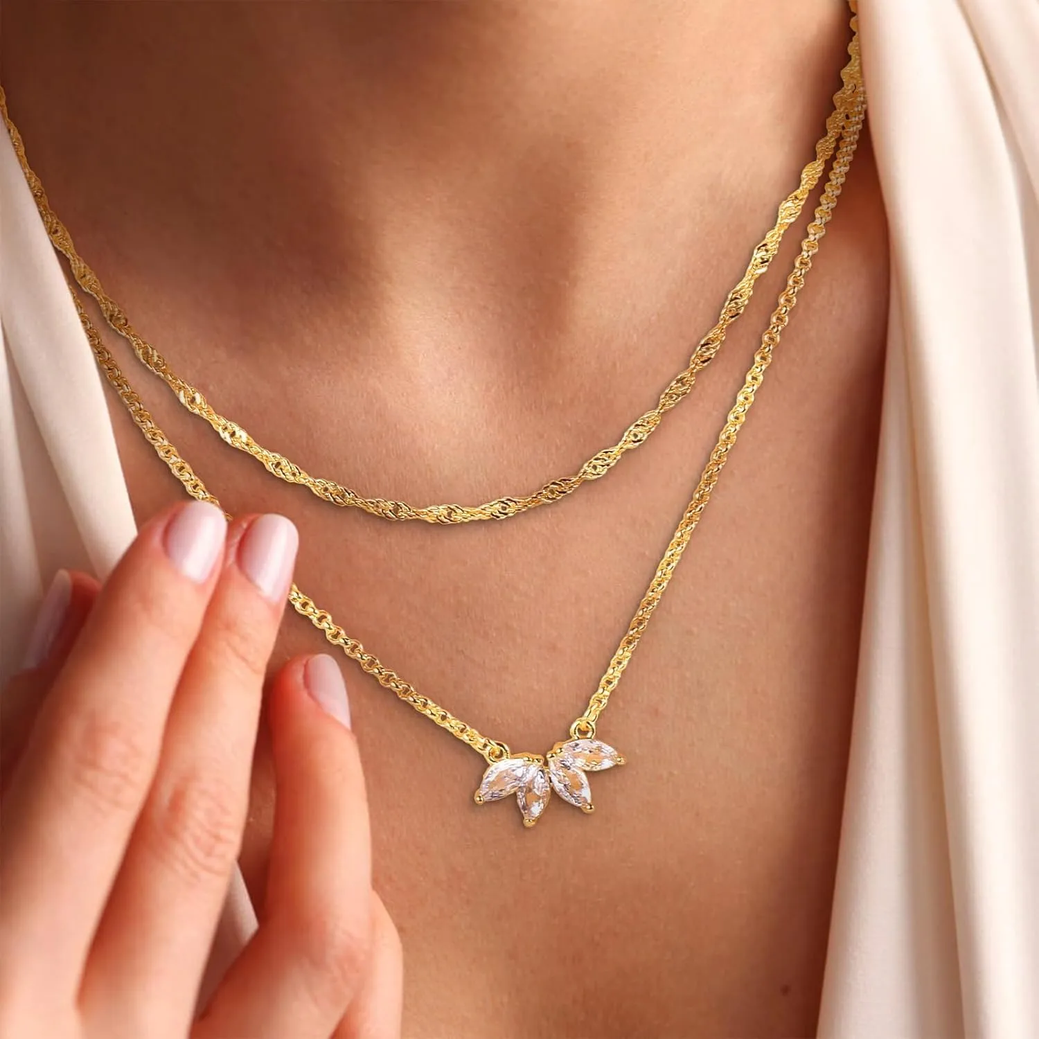 Gold Layered Necklaces for Women,14K Gold Plated/Silver Stackable Necklaces Set Trendy,Layering Choker Necklaces Jewelry