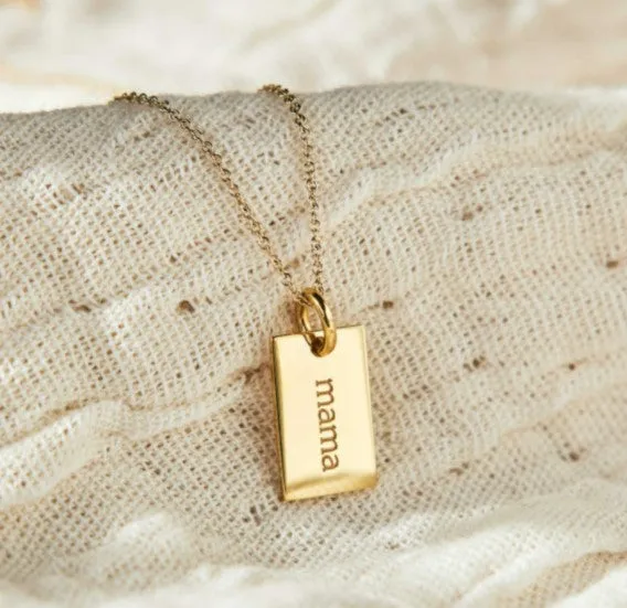 Gold Mini Dog Tag Mama Necklace
