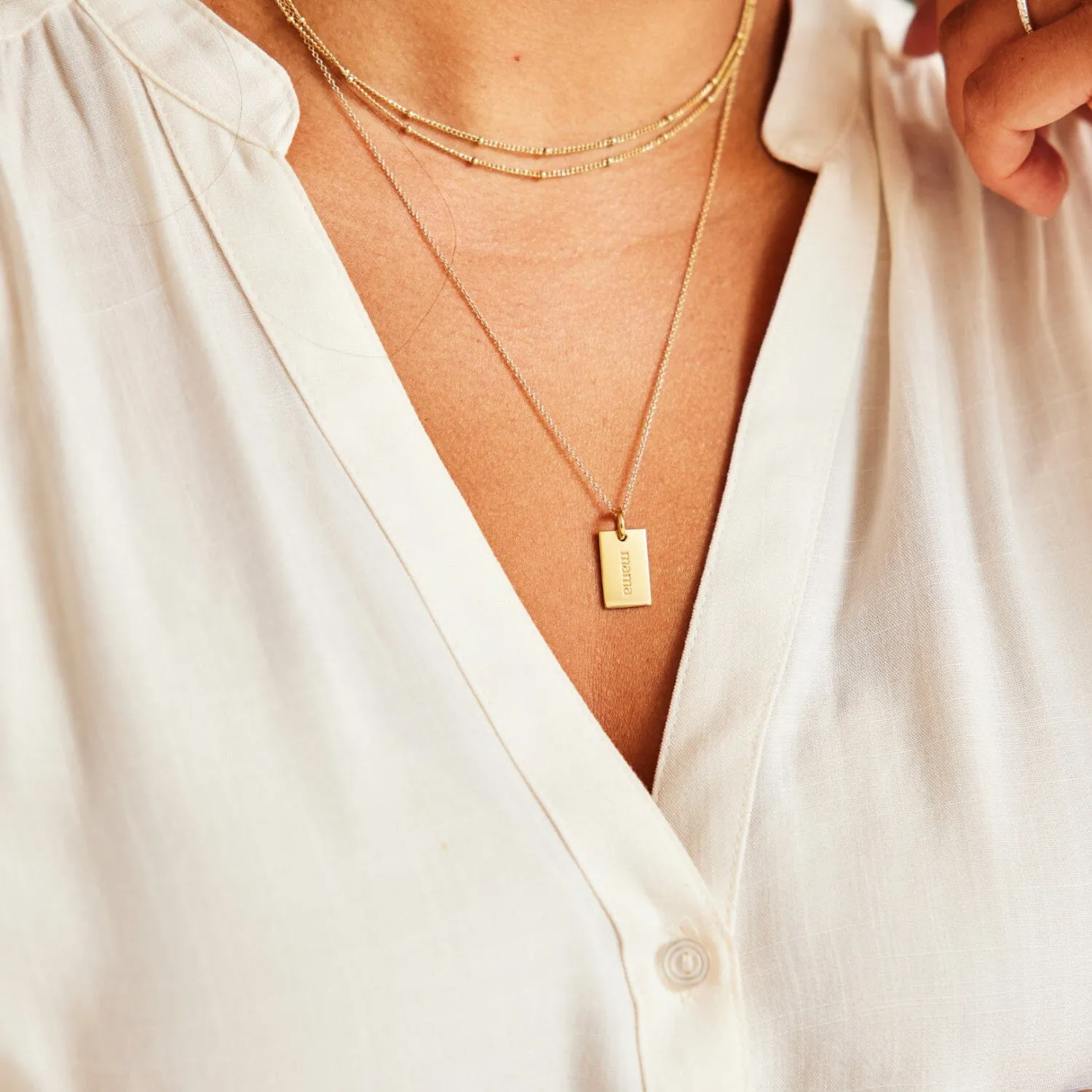 Gold Mini Dog Tag Mama Necklace