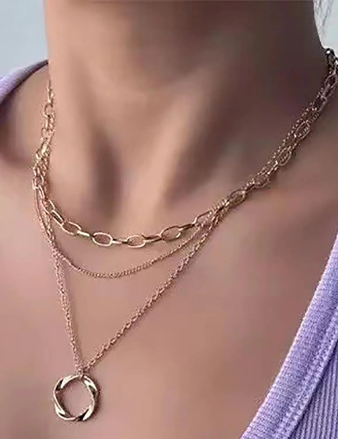 Gold Paper Clip Necklaces for Women Paper Clip Pendant Necklaces Simple Layered Chain Necklace Fashion Trendy Layered Necklaces Set for Women Jewelry