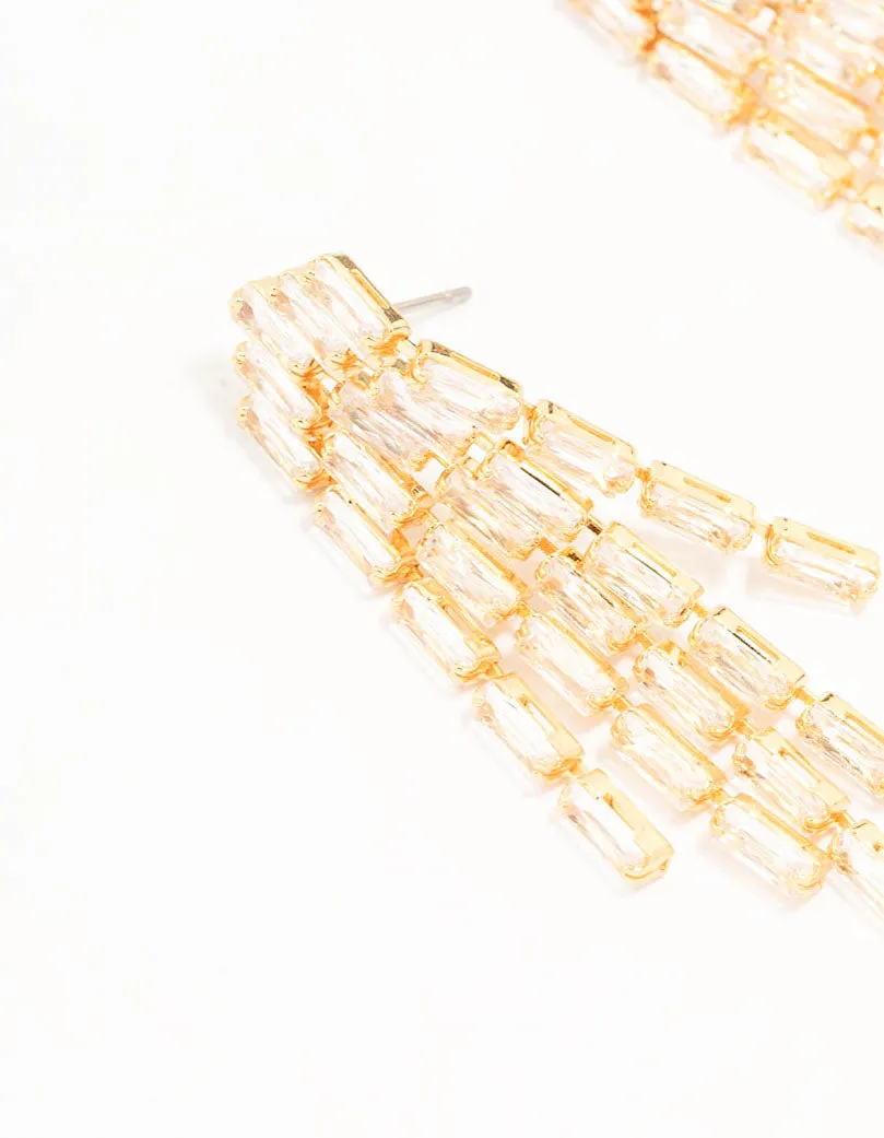 Gold Plated Baguette Chandelier Earrings