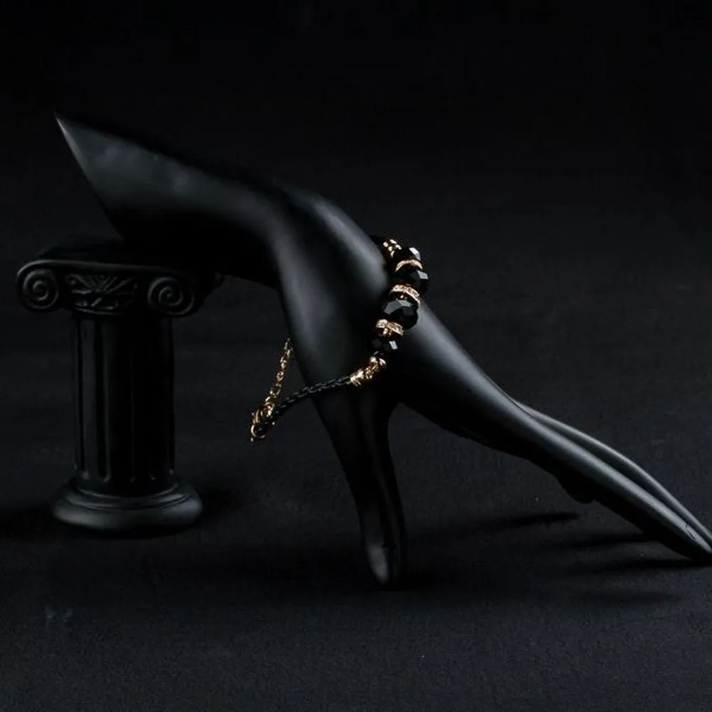 Gold Plated Black Crystal Charm Bracelet
