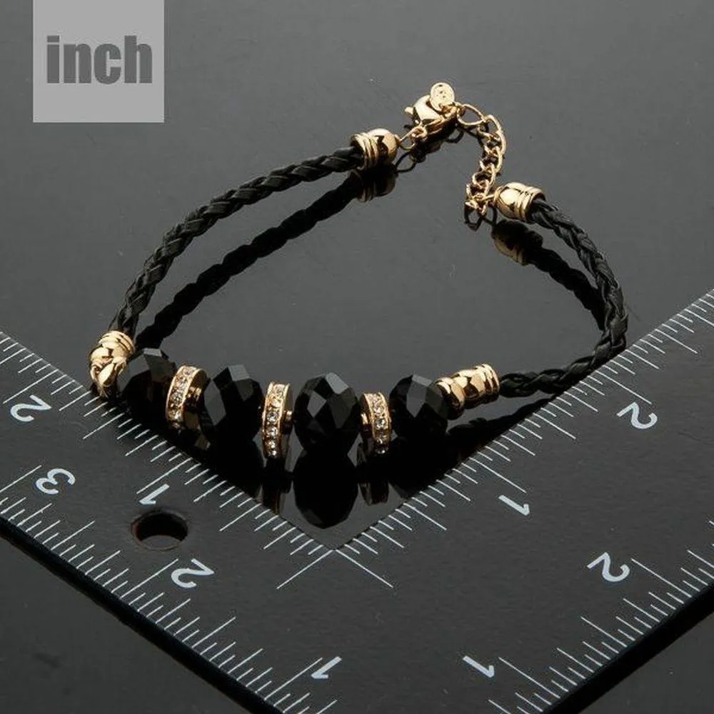 Gold Plated Black Crystal Charm Bracelet