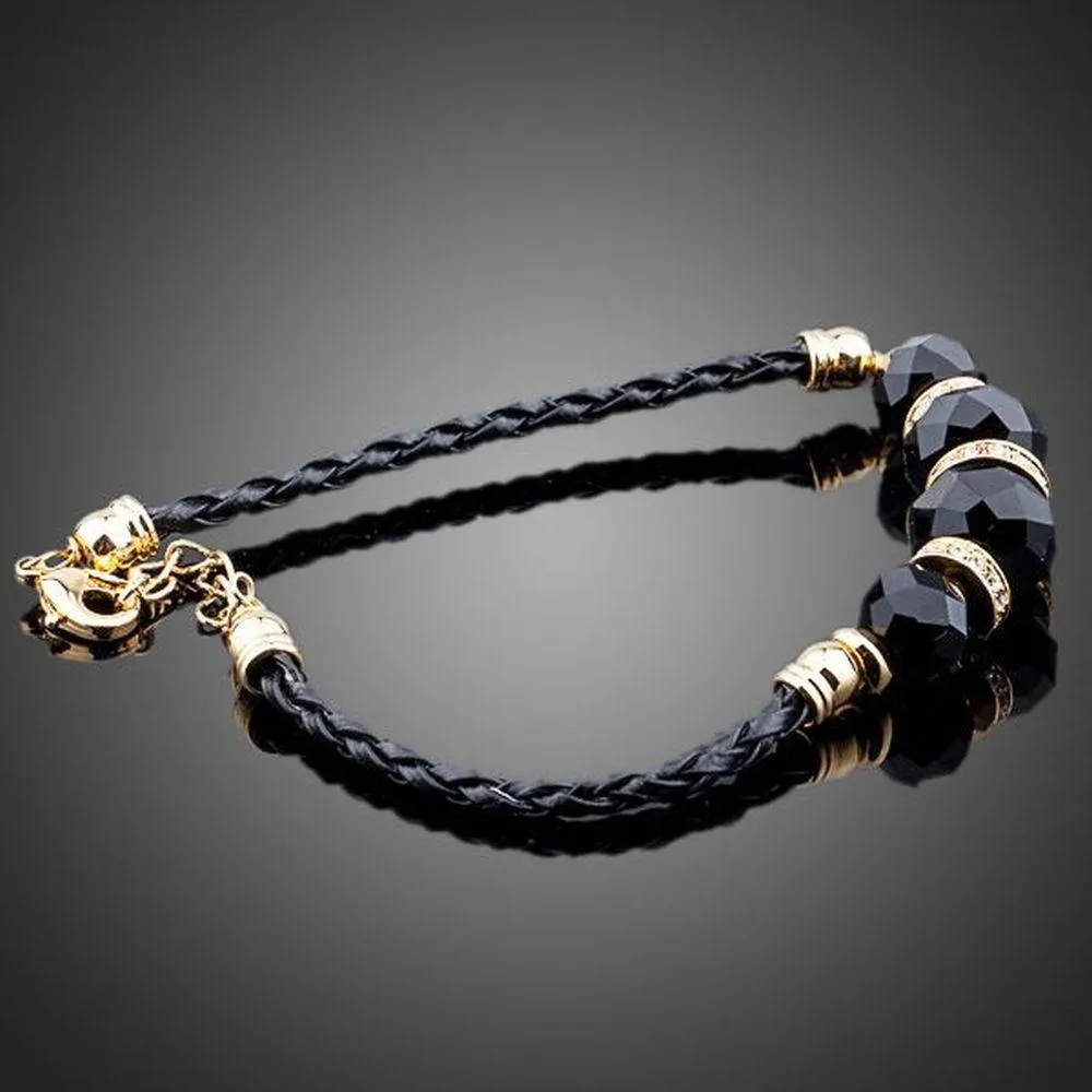 Gold Plated Black Crystal Charm Bracelet