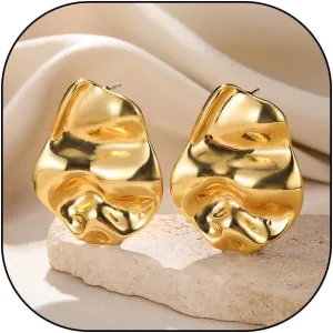 Gold Plated Irregular Hammered Statement Earrings for Women Large Chunky Geometric Texture Metal Stud Earrings Minimalism Thick Jewelry Gifts