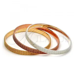 Gold Plated Trio Bangle, Diamond Cutting Finish, Tricolor, 03.53.0002.06 (06 MM Thickness, Size 6 - 2.75 Diameter)