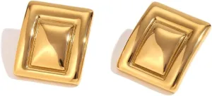 Gold Rectangle Earrings for Women, 18k Gold Statement Earrings Chunk Textured Stud Earrings, Square Drop Earring Minimalist Geometric Earrings for Women Trendy Jewelry Gift (D-Gold)