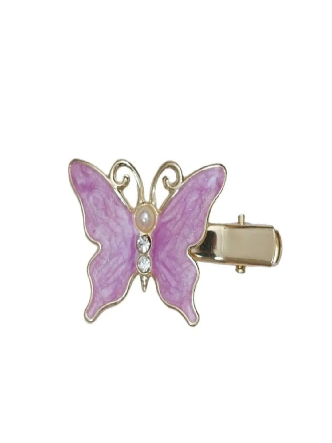 Gold-Toned Butterfly and Flower Hair Clip Set with Pink Enamel and Crystal Accents- Pack of 4, Purple White and  Pink