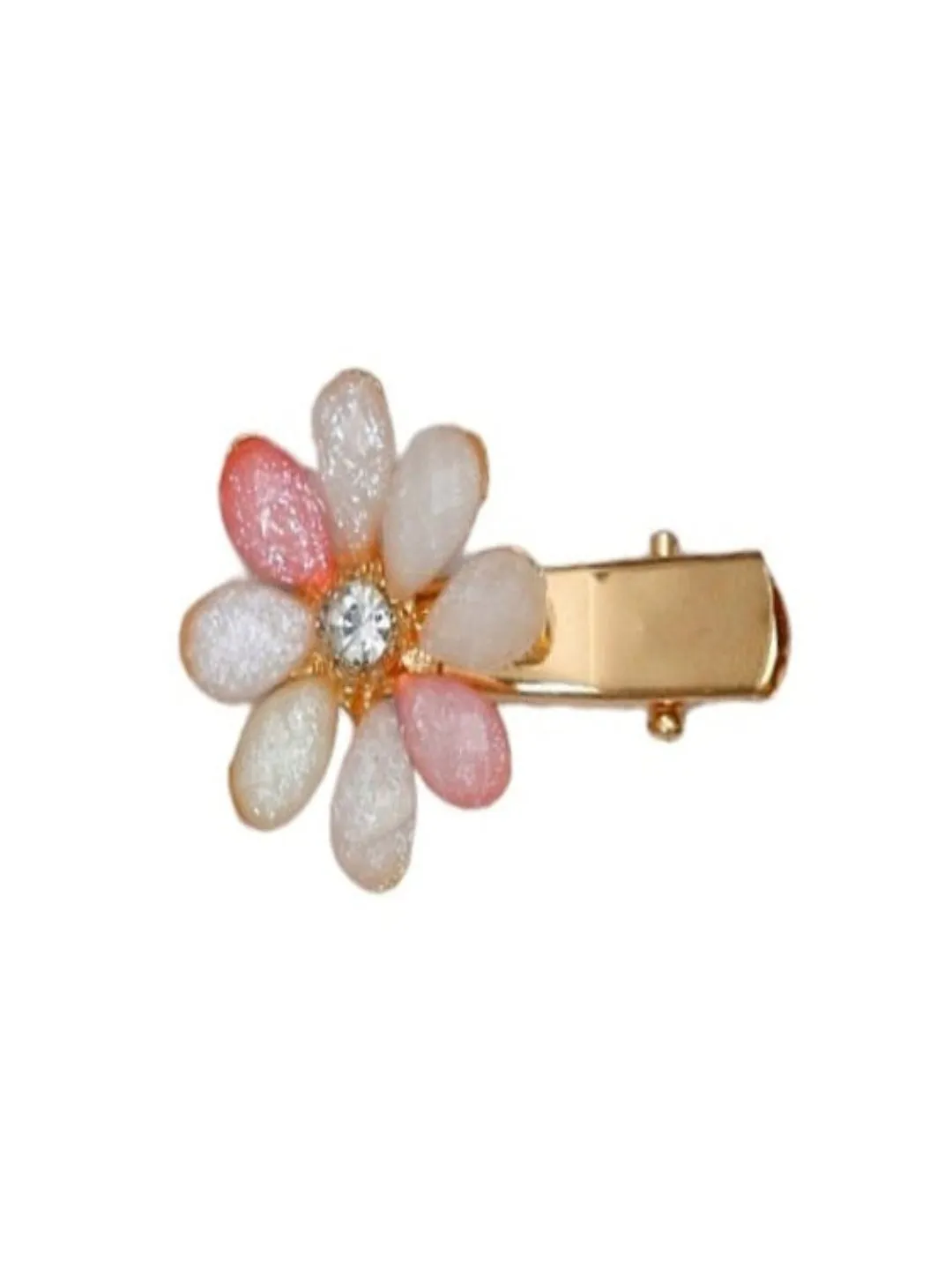 Gold-Toned Butterfly and Flower Hair Clip Set with Pink Enamel and Crystal Accents- Pack of 4, Purple White and  Pink