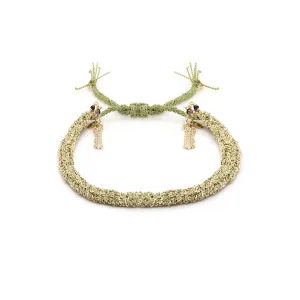 Gold Vermeil Chain and Jade Silk Woven Bracelet
