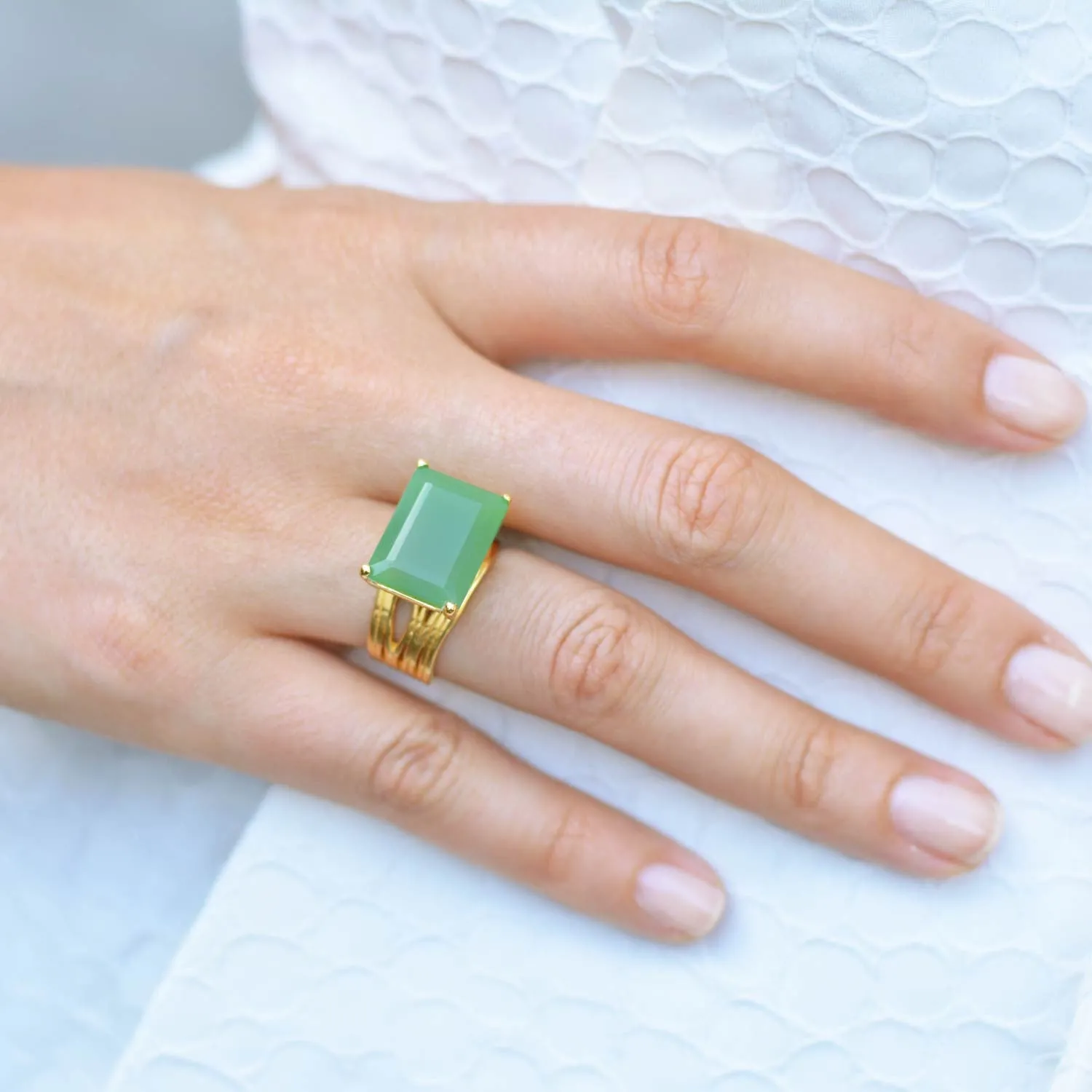 Gold Vermeil Ring Chrysoprase Pietra