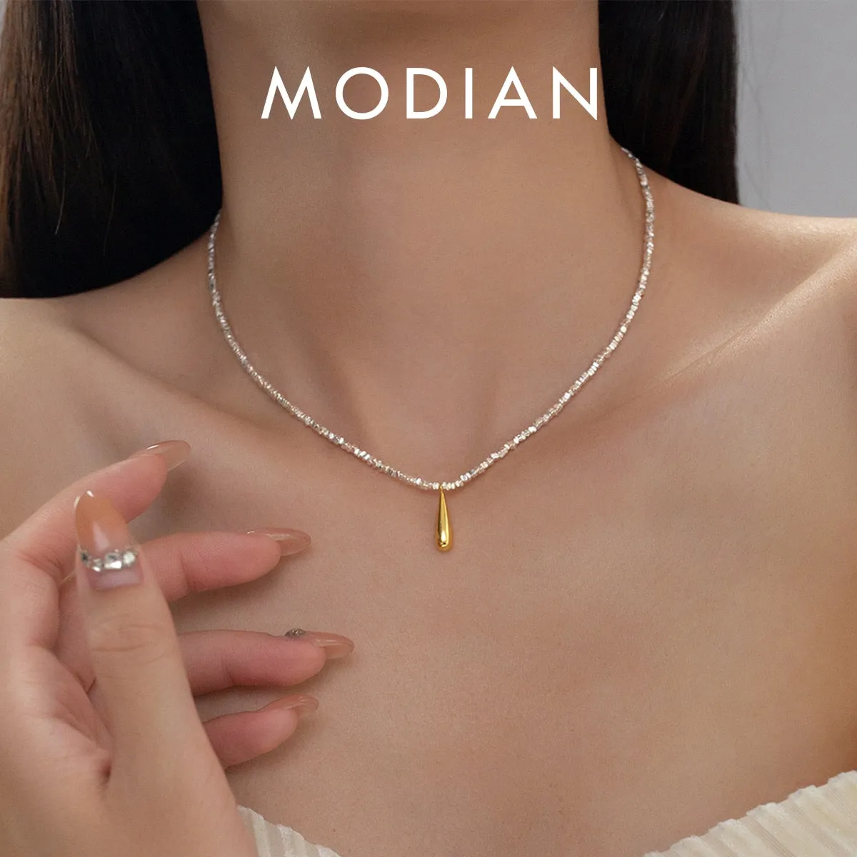 Gold Water Drop Pendant Necklace
