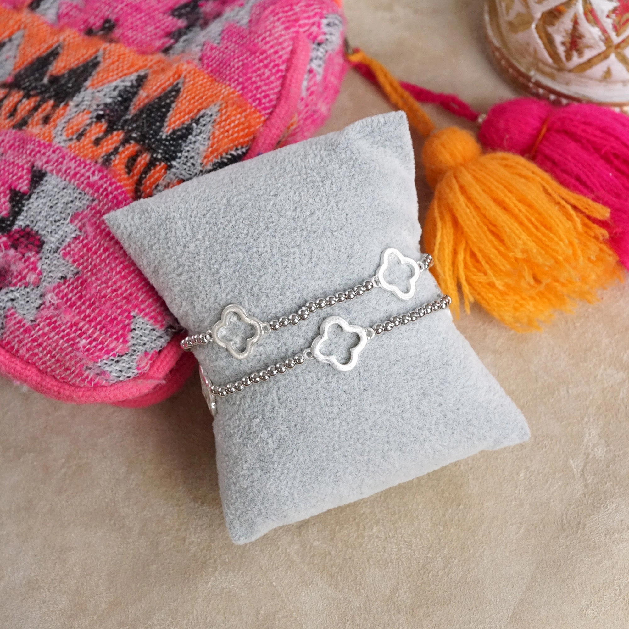 Clover and Tiny Ball Beads Bracelet Sets ?C Worn Gold or Silver Tone Meditation aid Profound Amalgamations