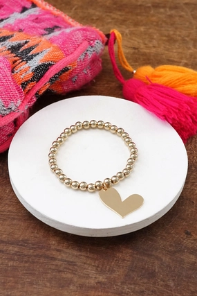 Gold tone beads bracelet with a big Heart charm Advantageous Blends