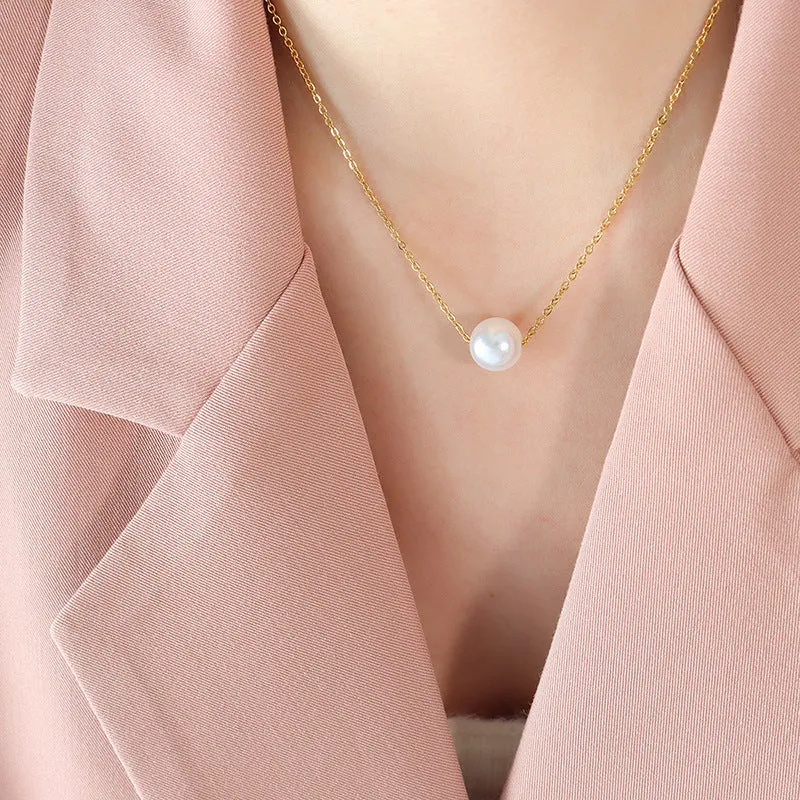 Golden Collarbone Chain Necklace with Imitation Pearl Pendant