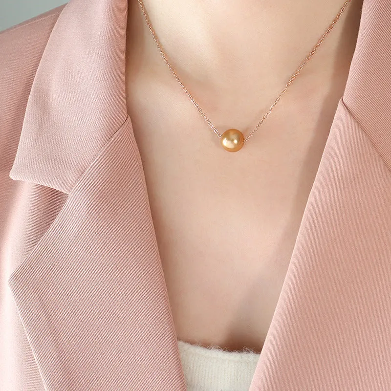 Golden Collarbone Chain Necklace with Imitation Pearl Pendant
