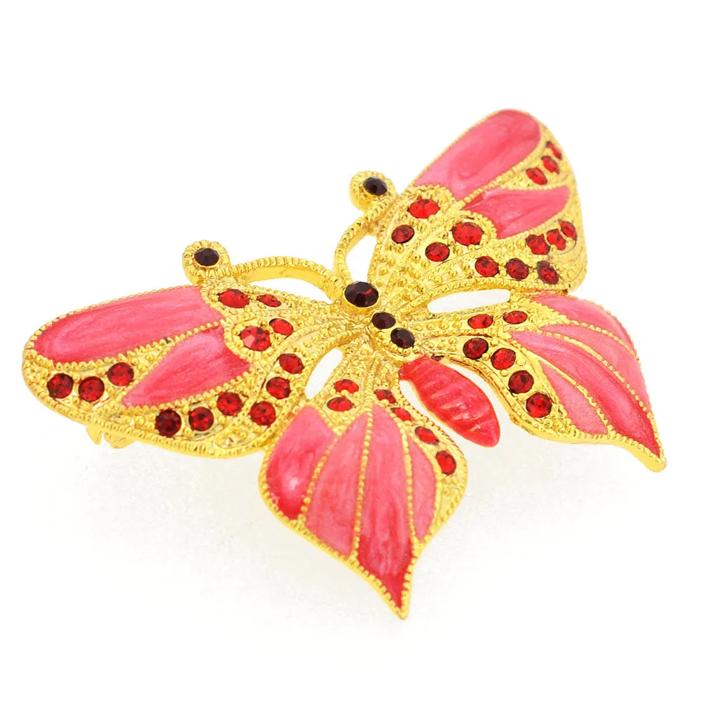 Golden Red Enamel Butterfly Pin Brooch