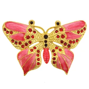 Golden Red Enamel Butterfly Pin Brooch