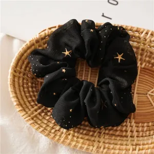 Golden Star Print Scrunchies - Black