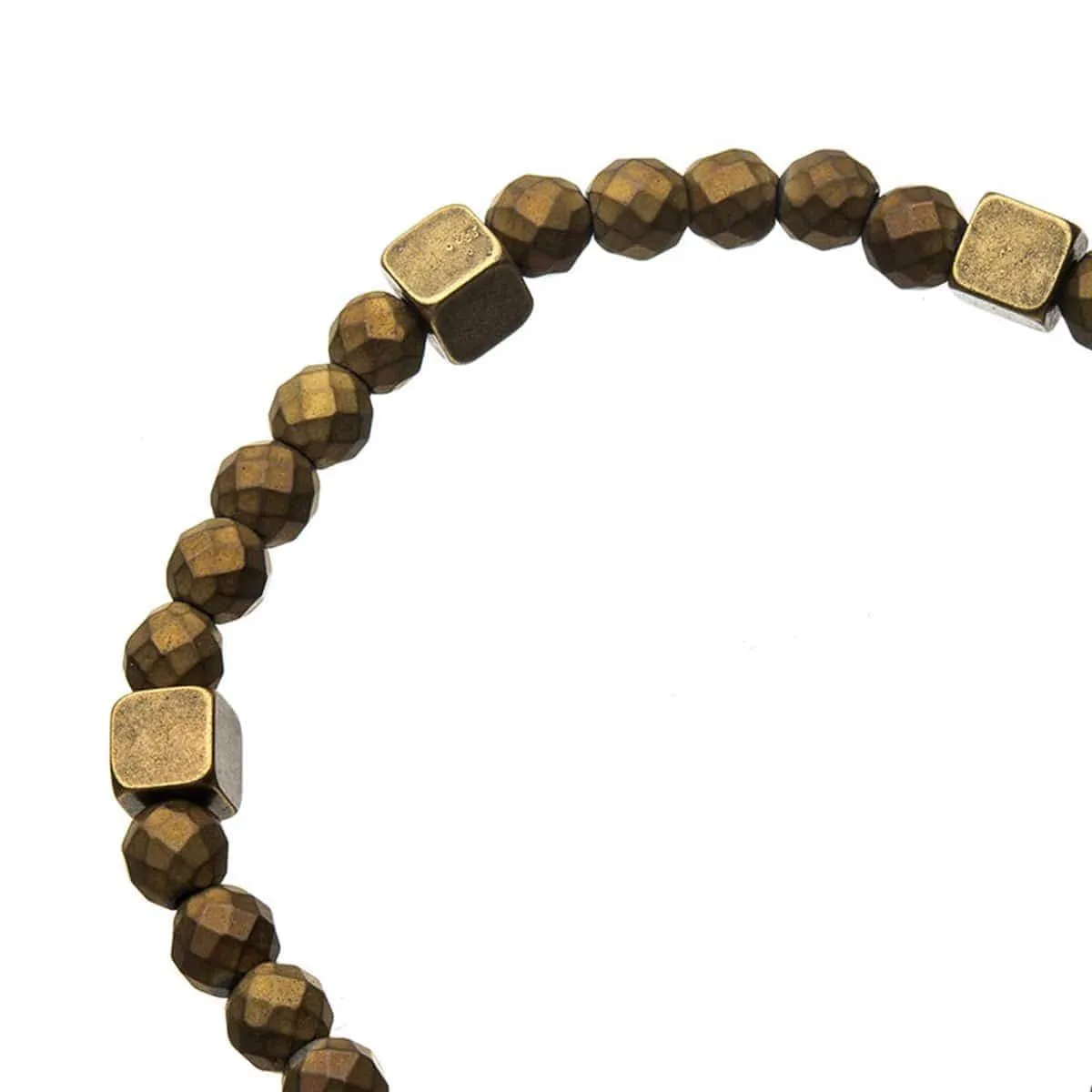 Golden Tone Antique Brass Block with Gold Hematite Bead Bracelet