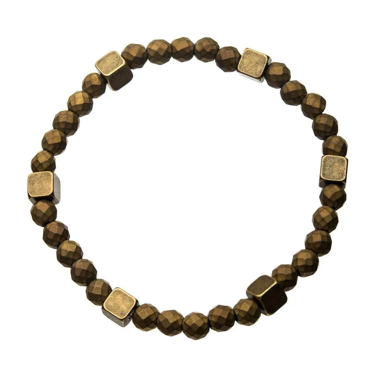 Golden Tone Antique Brass Block with Gold Hematite Bead Bracelet
