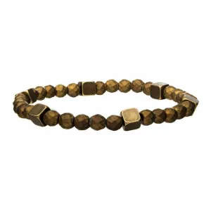 Golden Tone Antique Brass Block with Gold Hematite Bead Bracelet