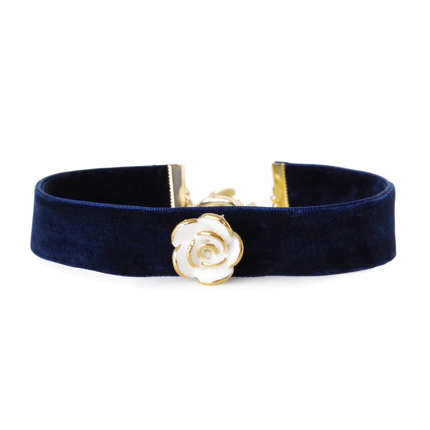 Golden White Cloud Rose Red Velvet Choker