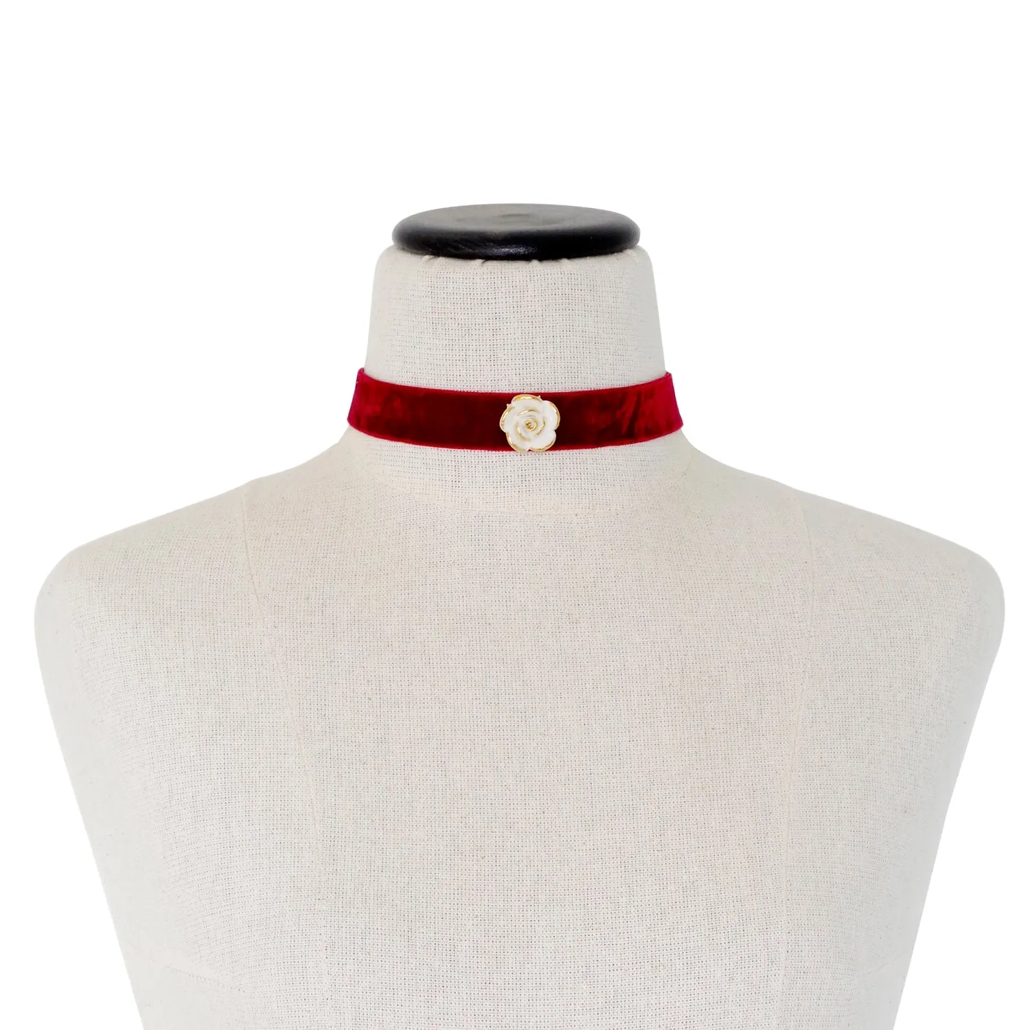 Golden White Cloud Rose Red Velvet Choker