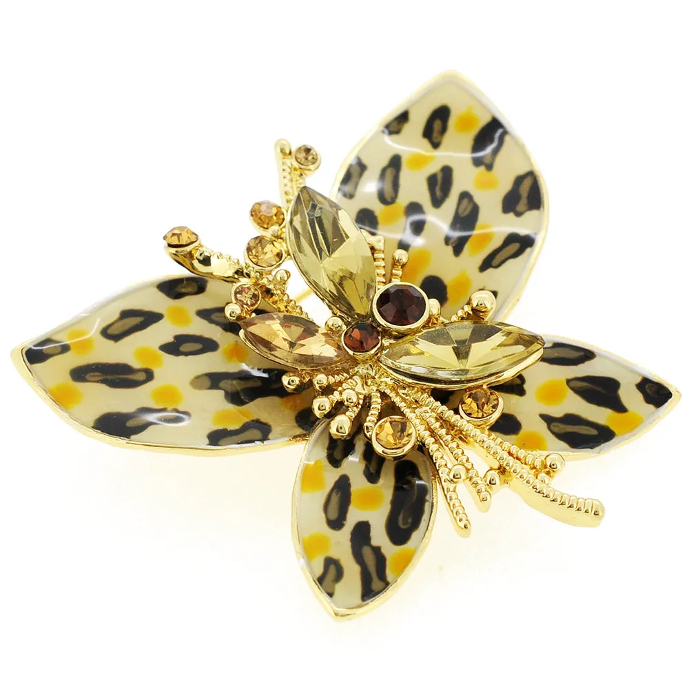 Golden Yellow Cheetah Butterfly Brooch Pin