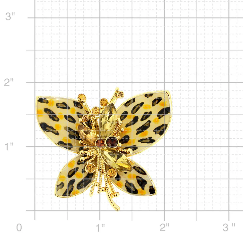 Golden Yellow Cheetah Butterfly Brooch Pin