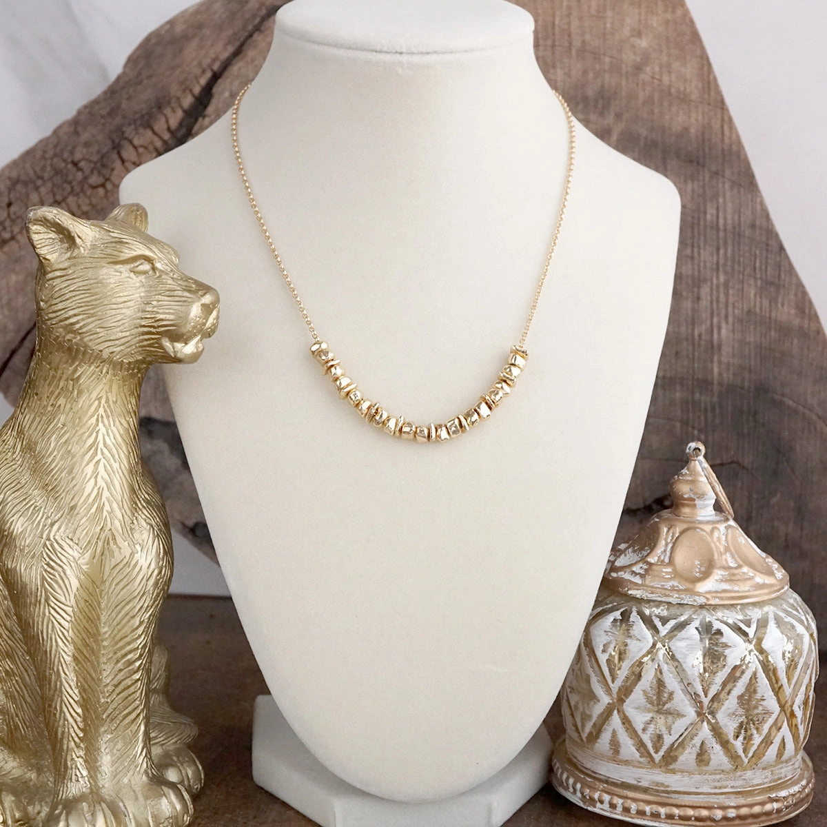 Golden Gather ?C Dainty Rolo Chain with Nugget Cluster Multi Strand Item Contemporary accessory