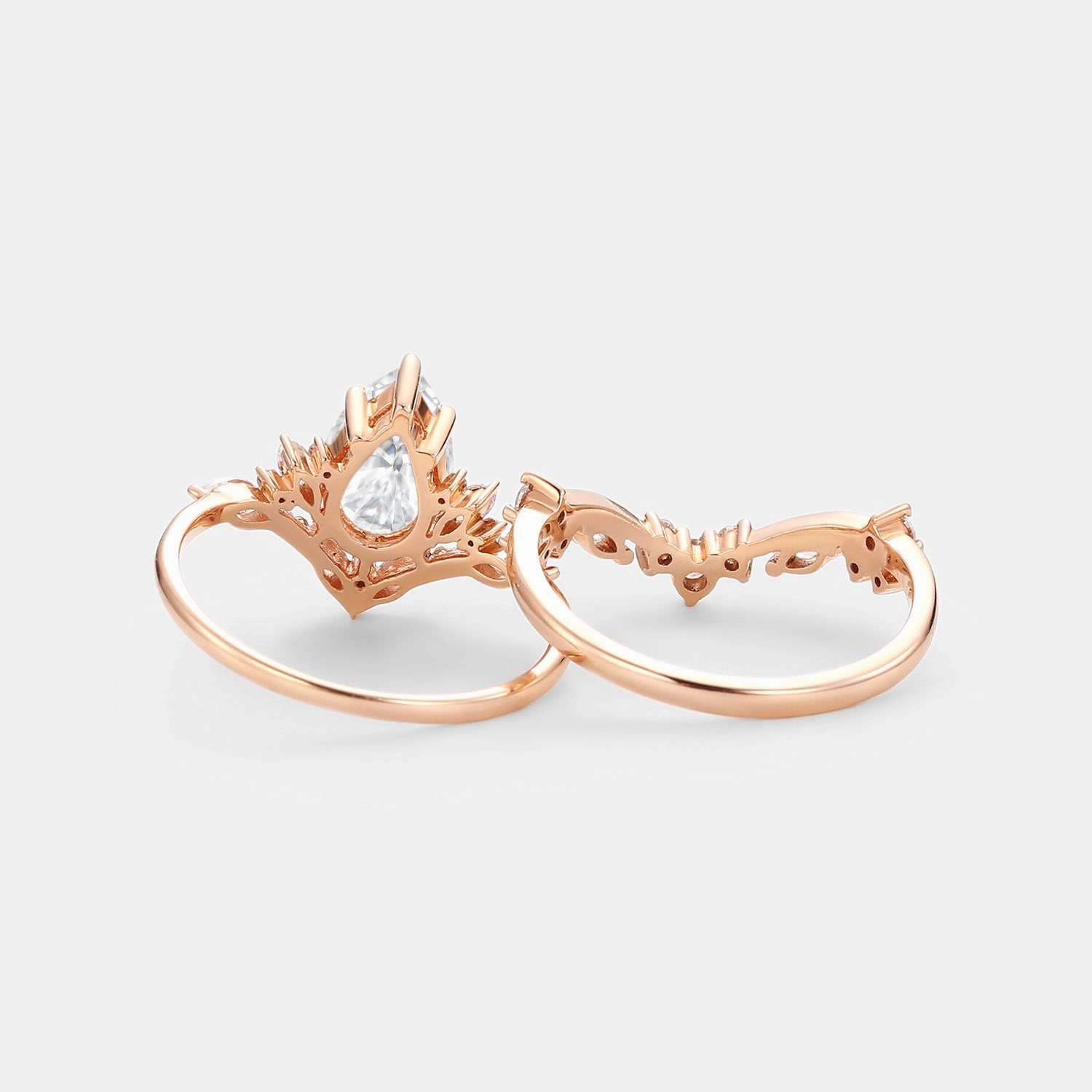 Handcrafted Accent Luminous Sparkle Pear Cut Moissanite Cluster Engagement Ring Set 2pcs - Nectar