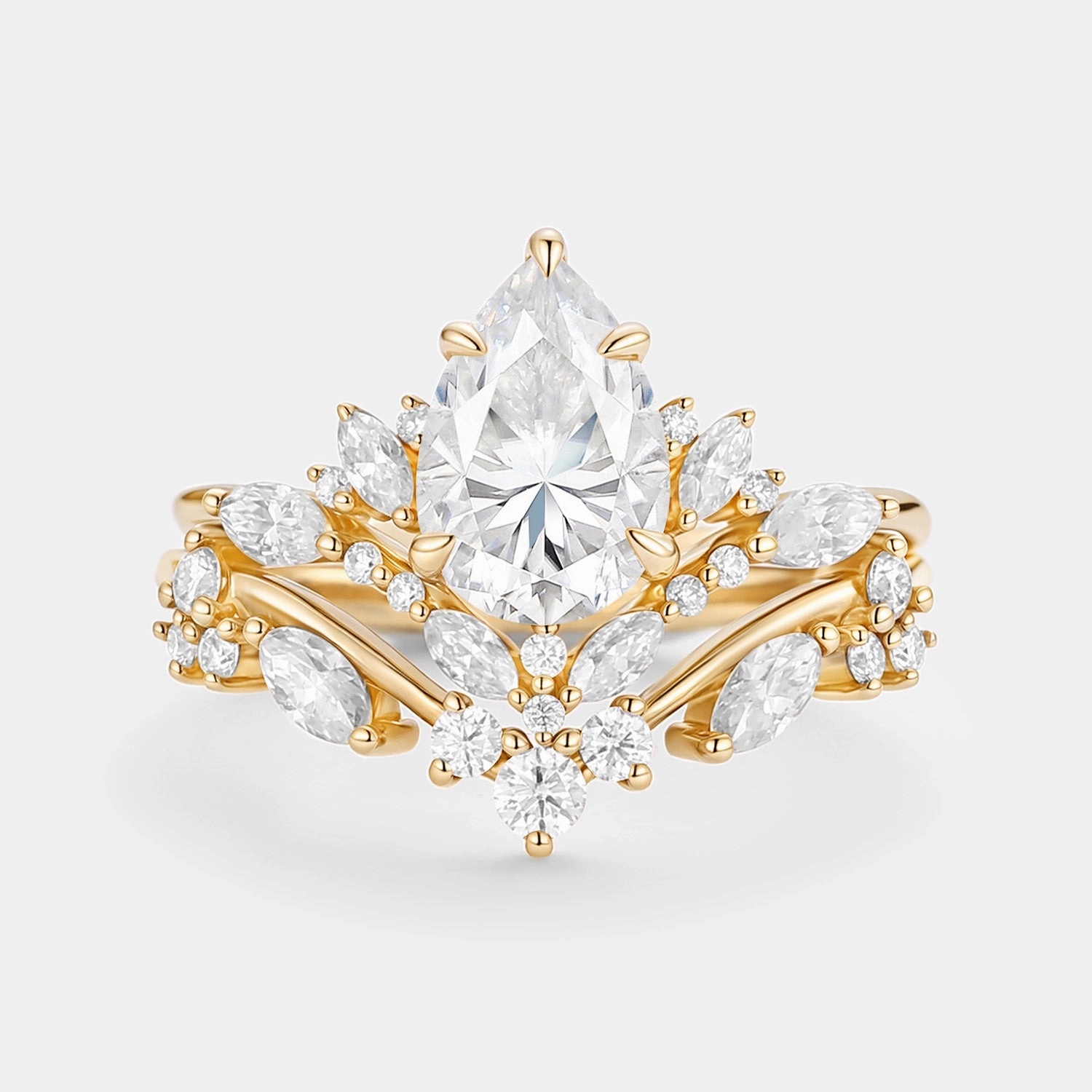 Gift Season Timeless Beauty Pear Cut Moissanite Cluster Engagement Ring Set 2pcs - Nectar