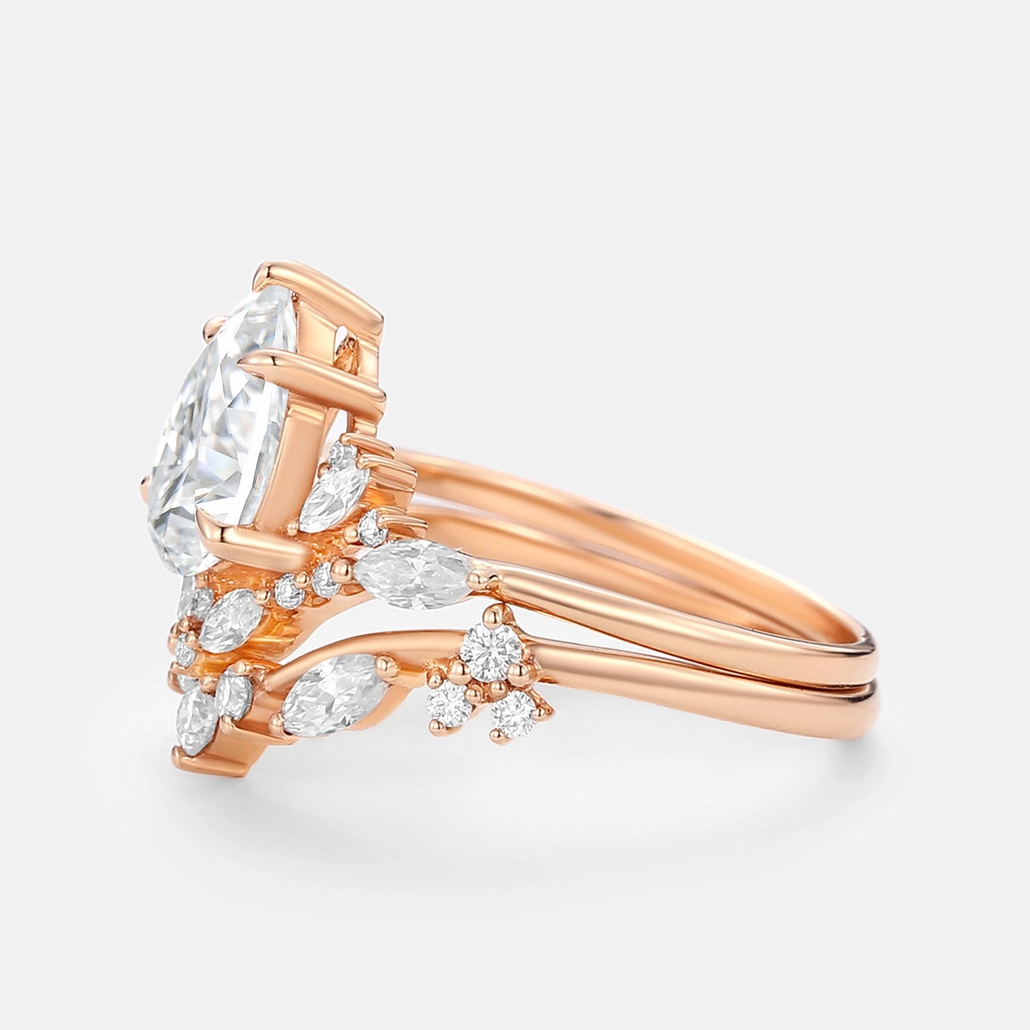 Pear Cut Moissanite Cluster Engagement Ring Set 2pcs - Nectar Creative Light Finest Finish