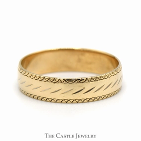 Excellent Jewelry 4.75mm Wedding Band with Diamond Cut and Half Circle Design in 10k Yellow Gold