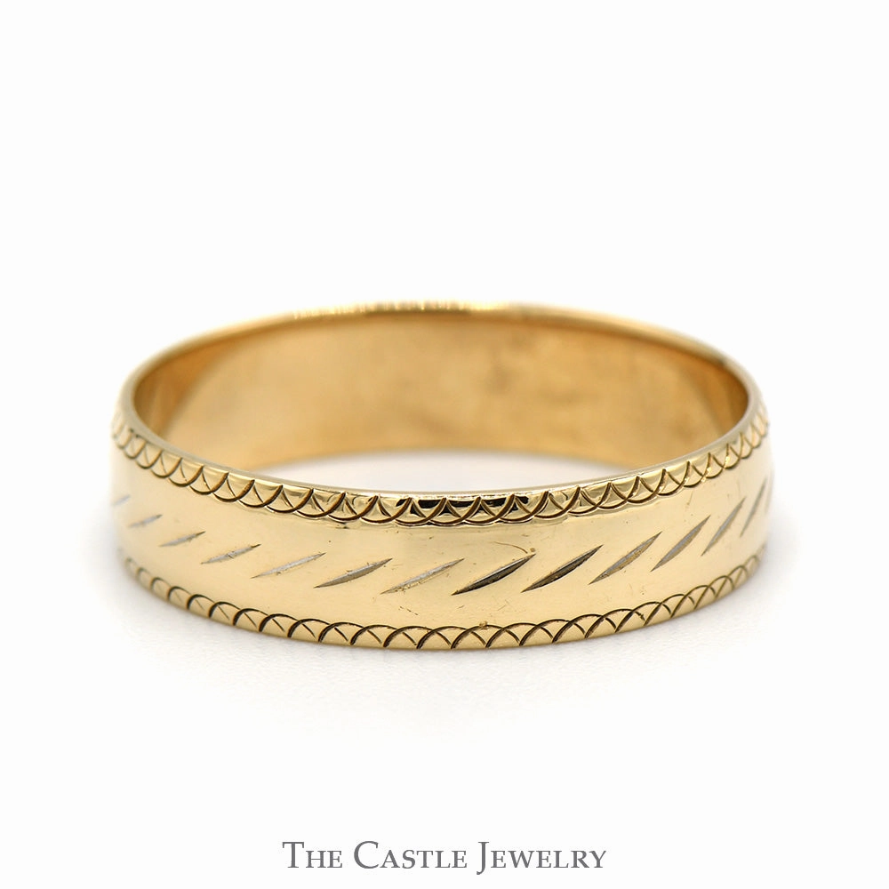 Excellent Jewelry 4.75mm Wedding Band with Diamond Cut and Half Circle Design in 10k Yellow Gold