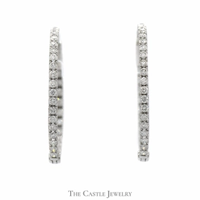 1.5cttw Diamond In and Out Hollywood Hoop Earrings in 14k White Gold Minimalist Jewelry
