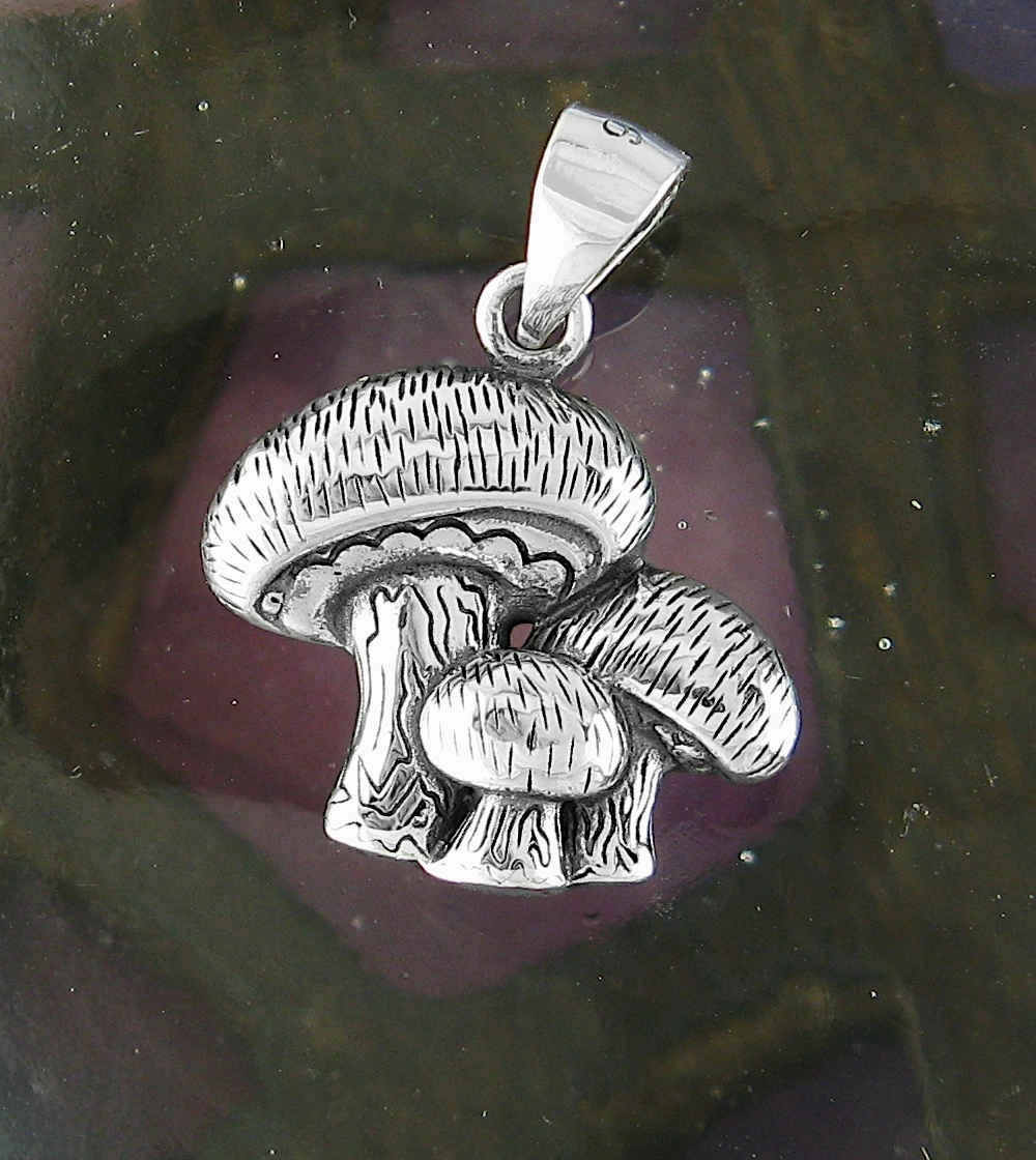 Marvelous Piece Urban Day Cute Three Toadstool Mushrooms Pendant, Oxidized