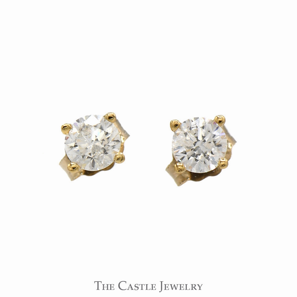 Exquisite Item Splendid Embellishment .65cttw Round Brilliant Cut Diamond Stud Earrings in 14k Yellow Gold