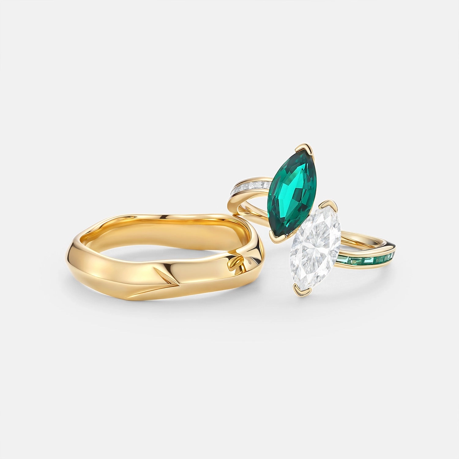 Color Pop Toi et Moi Lab Emerald & Moissanite Couple Ring Set 2pcs - Dyad