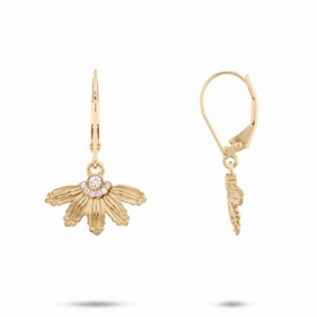 Mountain Naupaka Earrings in Gold with Diamonds - 10mm Polished Design Charming Stones