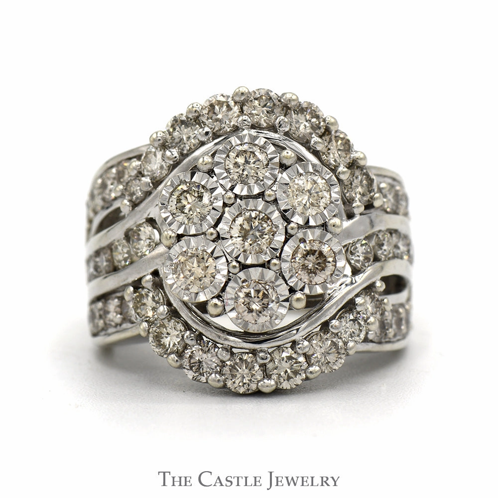 Memorable Present 2cttw Illusion Set Diamond Cluster Engagement Ring with Swirled Accented Sides in 10k White Gold