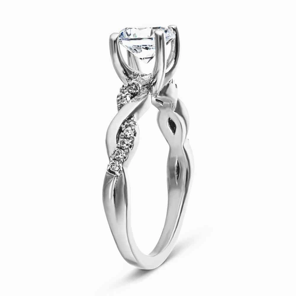 Old World Engraved Surface Sadie Round Lab Grown Diamond Twist Side Stone Engagement Ring